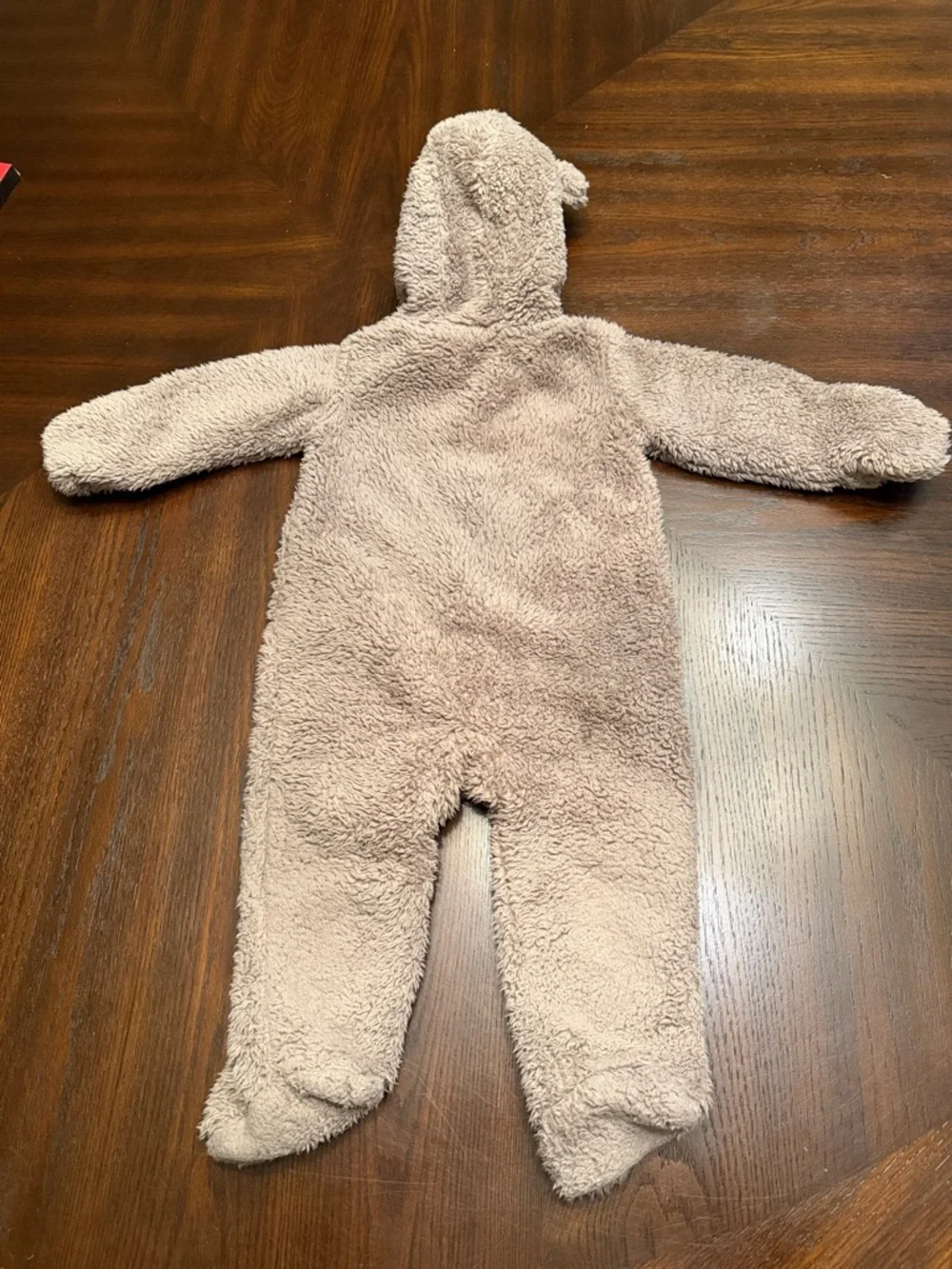 Carter’s Teddy Fleece Bear Hooded Footed Zip Romper Taupe 9M